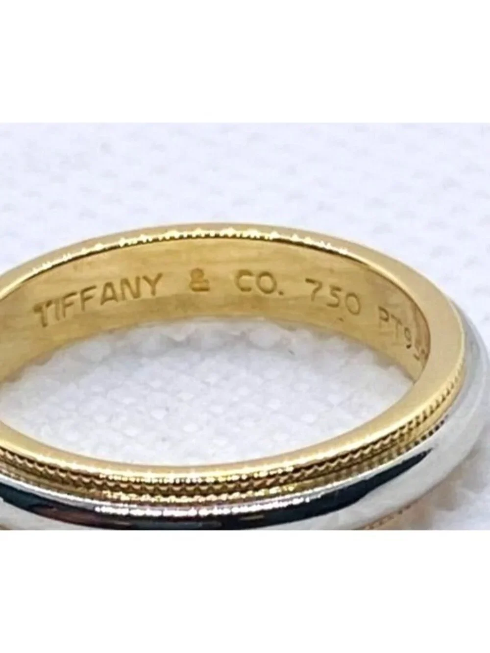 Tiffany & Co Double Milgrain Band Ring In Platinum & 18k Yellow Gold Size 4.5